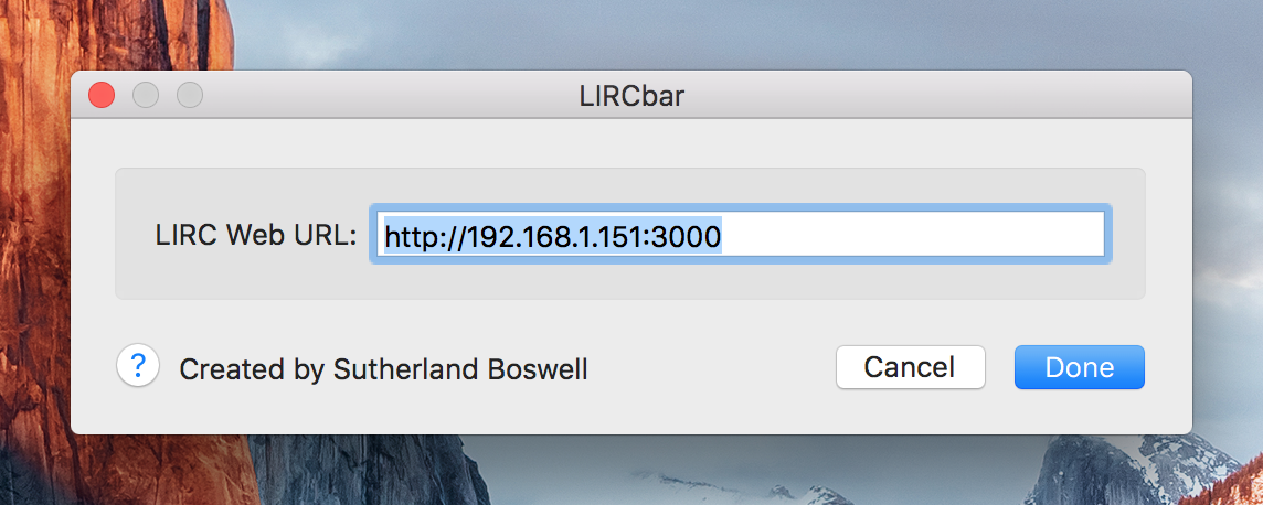 LIRCbar Settings